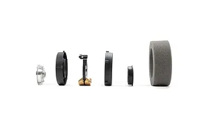 An exploded view of the Pro-Line 1.9 inch Rock-Tek tyre weight set components arranged in a line against a white background.