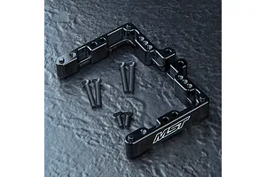 MST aluminium rear battery mount connector in black, including six flat-head screws on a dark textured surface.