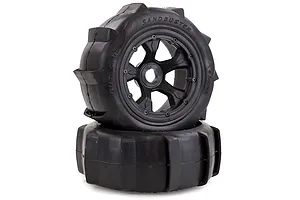 Rovan 4.7/5.5" Baja 5T/5SC Rear Sand Buster Tyres on Black Rims - Beadlocked Wheels 2Pcs image 15687