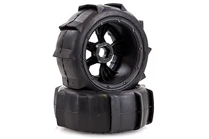 Rovan 4.7/5.5" Baja 5T/5SC Rear Sand Buster Tyres on Black Rims - Beadlocked Wheels 2Pcs image 15688