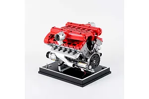 A detailed Teching DM109 V12 engine model kit displayed on a black base against a white background.