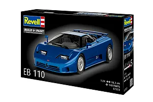Revell 1/24 scale Bugatti EB 110 plastic model kit box showing a finished blue model car on the front.