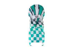 Top-down view of a Pro-Line 1/16 Brute RC truck body shell featuring a teal and white checkered pattern with lightning bolt accents.