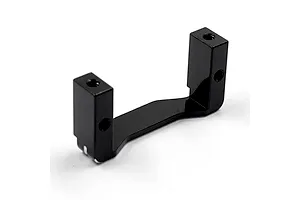 A black anodized aluminium U-shaped RC servo mount against a plain white background.