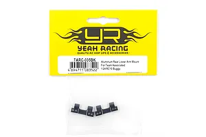 Yeah Racing TARC-035BK aluminium rear lower arm mounts for Team Associated 1/24 RC10 buggy in original yellow and black packaging.
