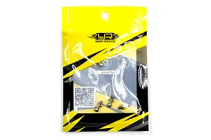 Four silver Yeah Racing 64 Titanium ball studs in a yellow and black branded plastic retail bag.