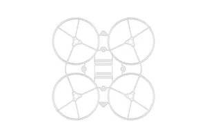Top-down view of a clear white BetaFPV drone frame with four integrated propeller guards.