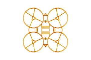 Top-down view of a clear orange BetaFPV drone frame with four integrated propeller guards.