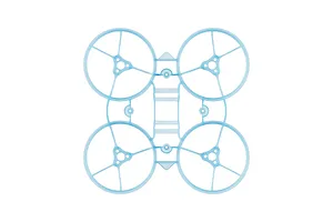 Top-down view of a clear blue BetaFPV whoop drone frame with four integrated propeller ducts.