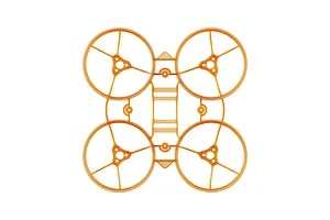 Top-down view of a clear orange BetaFPV drone frame with four integrated propeller guards.