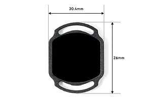 A top-down view of a BetaFPV O4 Pro Camera ND32 filter with dimension lines showing 20.4mm width and 26mm height.
