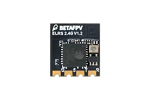 Top-down view of a BetaFPV 2.4GHz ELRS Lite Receiver V1.2 circuit board on a white background.