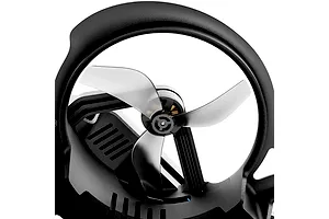 Close-up view of a BetaFPV Aquila20 drone propeller inside its protective black plastic duct.