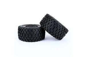 Two Method RC 3.8 Geoform belted all-terrain tyres mounted on black Array wheels, shown against a white background.