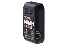 SkyRC eN18 NiMH peak charger unit in black plastic with status indicator lights and text labels.