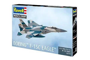 Revell 1/72 scale Boeing F-15C Eagle plastic model kit box featuring an illustration of the fighter jet in flight against a cloudy sky.