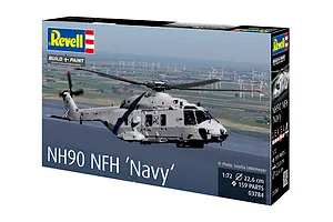Revell 1/72 scale NH90 NFH Navy helicopter plastic model kit box showing a grey military helicopter in flight over a coastal landscape.