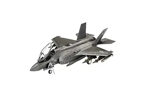 A fully assembled and painted 1/72 scale model of a Lockheed Martin F-35A Lightning II jet fighter, shown from a high-angle side view.