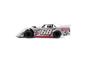 Side profile of a white Losi 22S Dirt Late Model RC car with number 68 and Summit Racing decals on a white background.