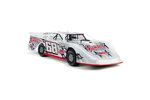 Losi 22S Dirt Late Model RC car in white with Summit Racing Equipment livery and number 68 decals on a white background.