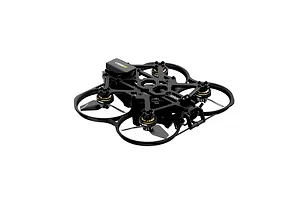 CaddxFPV Gofilm 20 FPV drone in black with propeller guards, shown from a high-angle perspective against a white background.