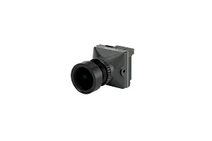 CaddxFPV Ratel Pro analog FPV camera shown from a side angle against a black background.