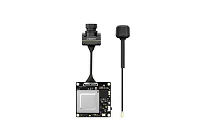 CaddxFPV Walksnail Avatar HD Mini 1S FPV camera and video transmitter module with a separate antenna on a white background.