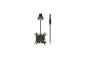 CaddxFPV Walksnail Ascent Lite FPV camera, flight controller board, and antenna cable on a white background.