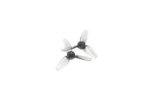 Two clear, three-blade drone propellers positioned on a white background.