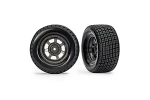 Traxxas 1/10 Hoosier Tyres on Graphite Grey Dirt Oval Rear Rims - Glued Wheels 2Pcs