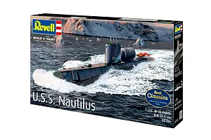 Revell 1/305 scale U.S.S. Nautilus submarine plastic model kit box art showing the submarine in icy waters.