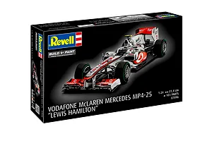 Revell 1/24 scale Vodafone McLaren Mercedes MP4-25 Lewis Hamilton model kit box showing a finished Formula 1 car model.