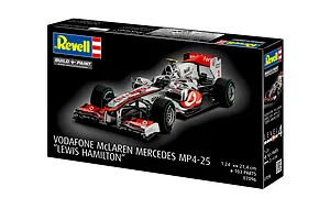 Revell 1/24 scale Vodafone McLaren Mercedes MP4-25 Lewis Hamilton plastic model kit box showing the assembled race car.
