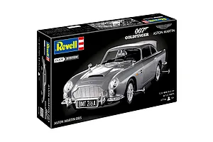 Revell 1/24 scale James Bond Aston Martin DB5 Goldfinger model kit packaging box showing the assembled silver car.