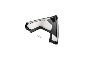 A black plastic RC boat bow cap with white internal foam padding and four small metal screws on a white background.