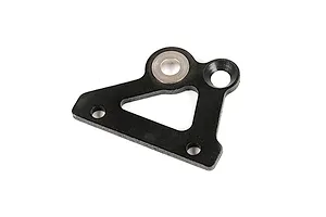 A black Rovan aluminium upper brake plate for RC cars, featuring a triangular shape with mounting holes and a silver metal insert.