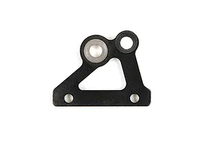 A black Rovan aluminium upper brake plate for RC cars, featuring a triangular shape with mounting holes and a silver metal insert.