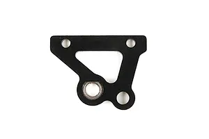 A black Rovan aluminium upper brake plate for RC cars, featuring a flat, angular design with multiple mounting holes and a metal bushing.
