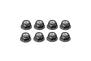 RGT 4mm Black Aluminium Flanged Nyloc Serrated Nuts 8Pcs