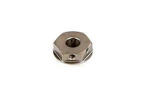 A gunmetal grey Rovan aluminium disc brake hex component for RC vehicles, shown from a top-down angle against a white background.