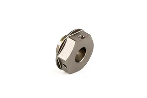 A gunmetal grey Rovan aluminium disc brake hex component for RC vehicles, shown from an angled perspective against a white background.