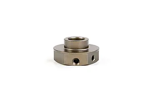 A gunmetal grey Rovan aluminium disc brake hex component for RC vehicles, shown from a side angle against a white background.