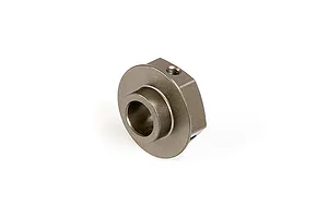 A gunmetal grey Rovan aluminium disc brake hex component for RC vehicles, shown from a side angle on a white background.