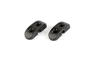 Two black plastic Rovan front stabiliser bar mounts for RC cars, shown from a top-down angle against a white background.