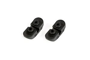Two black plastic Rovan front stabiliser bar mounts for RC cars, shown from a high-angle perspective against a white background.
