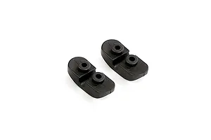 Two black plastic Rovan front stabiliser bar mounts for RC cars, shown from a high angle against a white background.