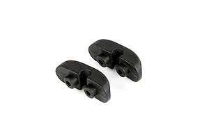 Two black plastic Rovan front stabiliser bar mounts for RC vehicles, shown from an angled perspective on a white background.