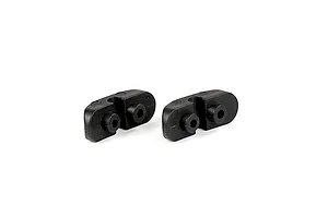 Two black plastic Rovan front stabiliser bar mounts for RC cars, shown side by side on a white background.