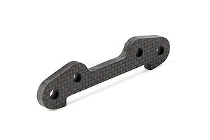 A Rovan carbon fibre front lower suspension arm pin brace with a checkered weave pattern and four mounting holes.