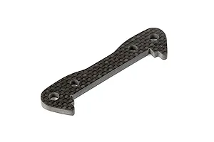 A Rovan carbon fibre suspension arm pin brace with a woven texture and four mounting holes, shown against a white background.
